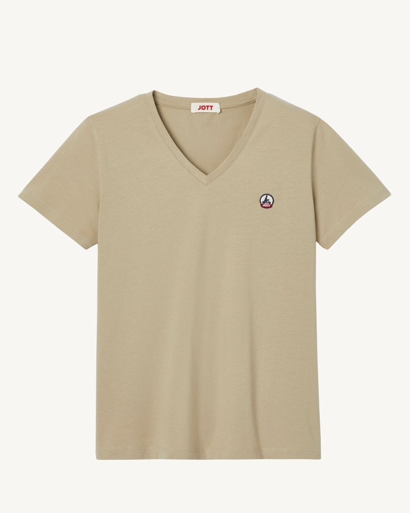 JOTT Cancun Plain V-neck Organic Cotton Ženske Majice Bež | RVA-4982