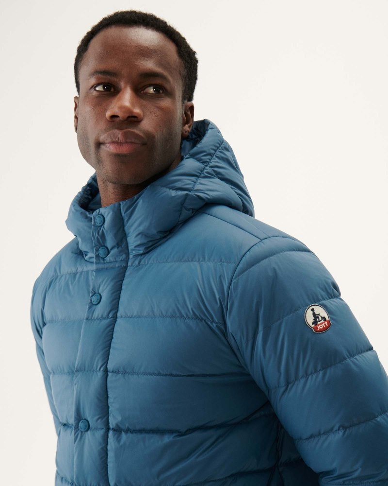 JOTT Jorge Jeans Blue Hooded Muške Pufer Jakne Plave | TSC-4495