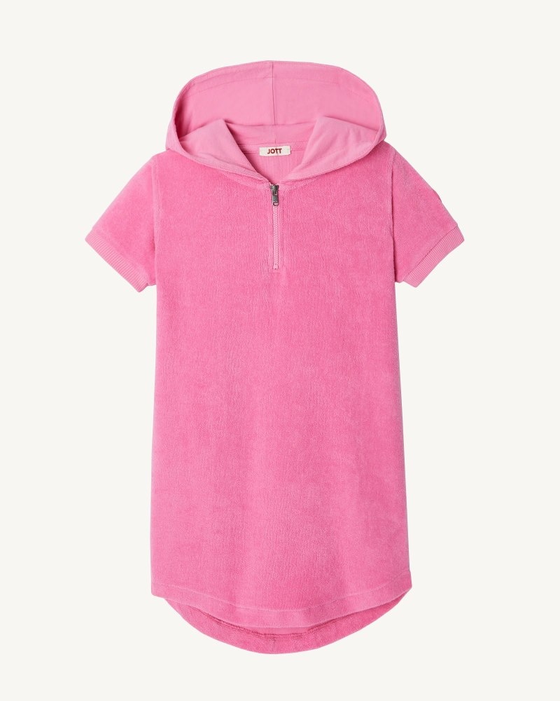 JOTT Mini Hot Pink Hooded Cotton Terry Dječje Haljine Bijele | PUU-9470