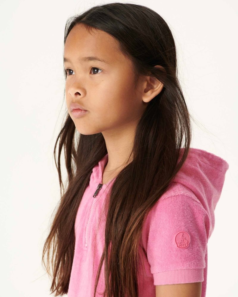 JOTT Mini Hot Pink Hooded Cotton Terry Dječje Haljine Bijele | PUU-9470