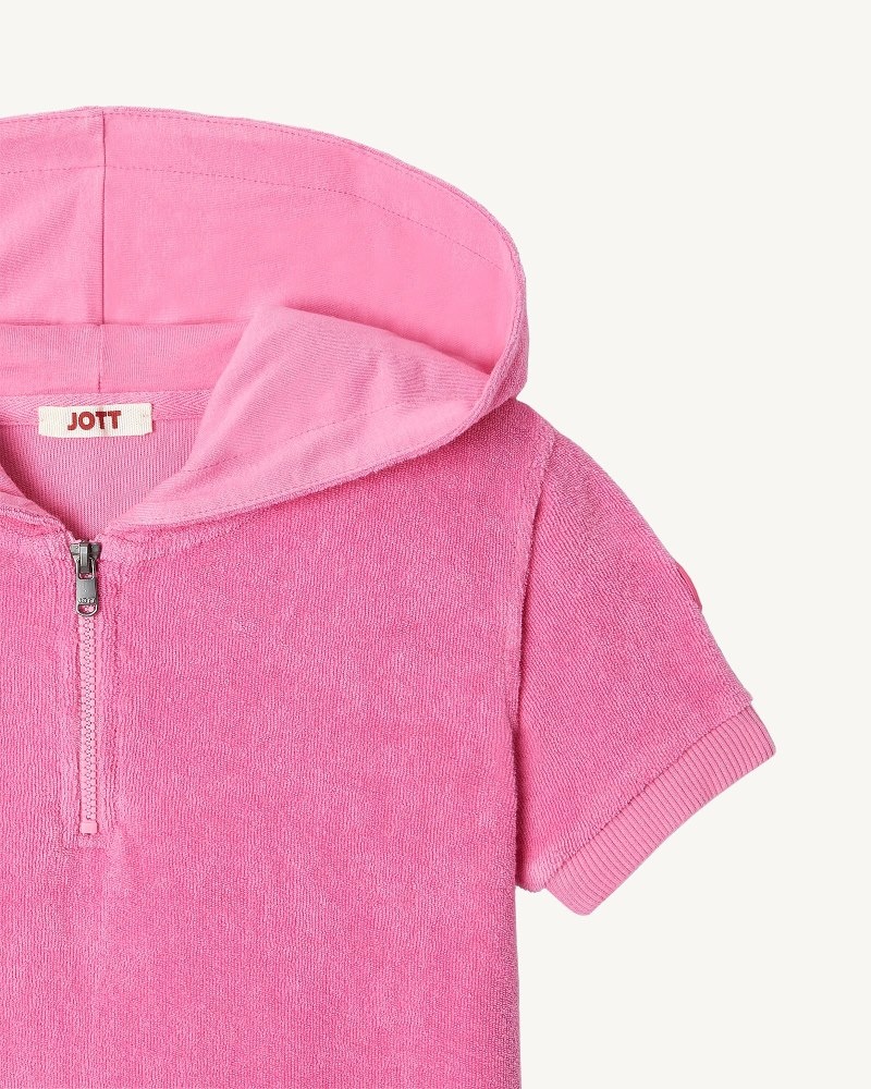 JOTT Mini Hot Pink Hooded Cotton Terry Dječje Haljine Bijele | PUU-9470