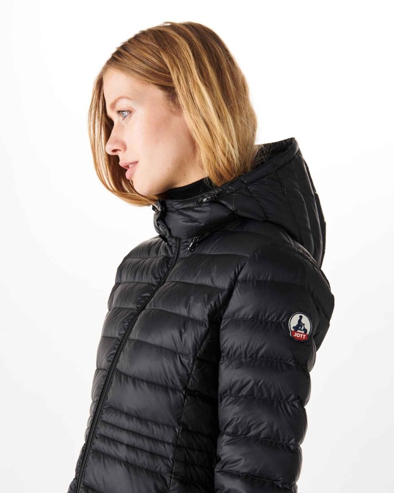 JOTT Vero Long Hooded Ženske Pufer Jakne Crne | KWM-5768