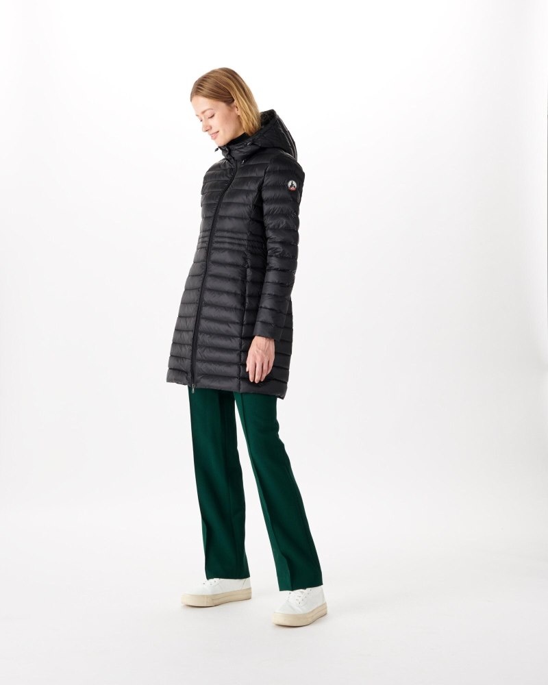 JOTT Vero Long Hooded Ženske Pufer Jakne Crne | KWM-5768